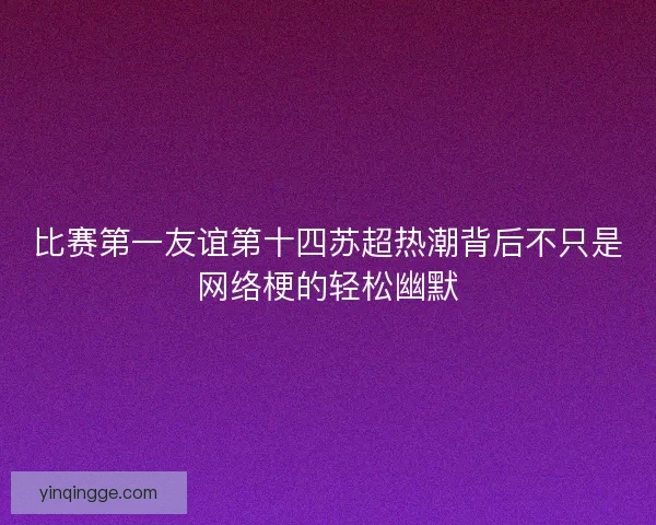比赛第一友谊第十四苏超热潮背后不只是网络梗的轻松幽默