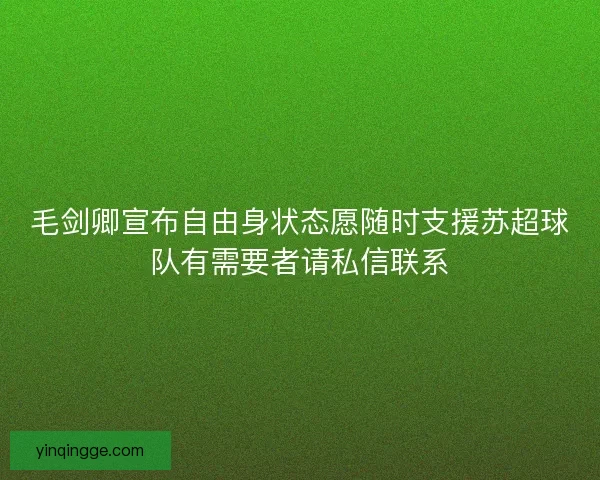 毛剑卿宣布自由身状态愿随时支援苏超球队有需要者请私信联系